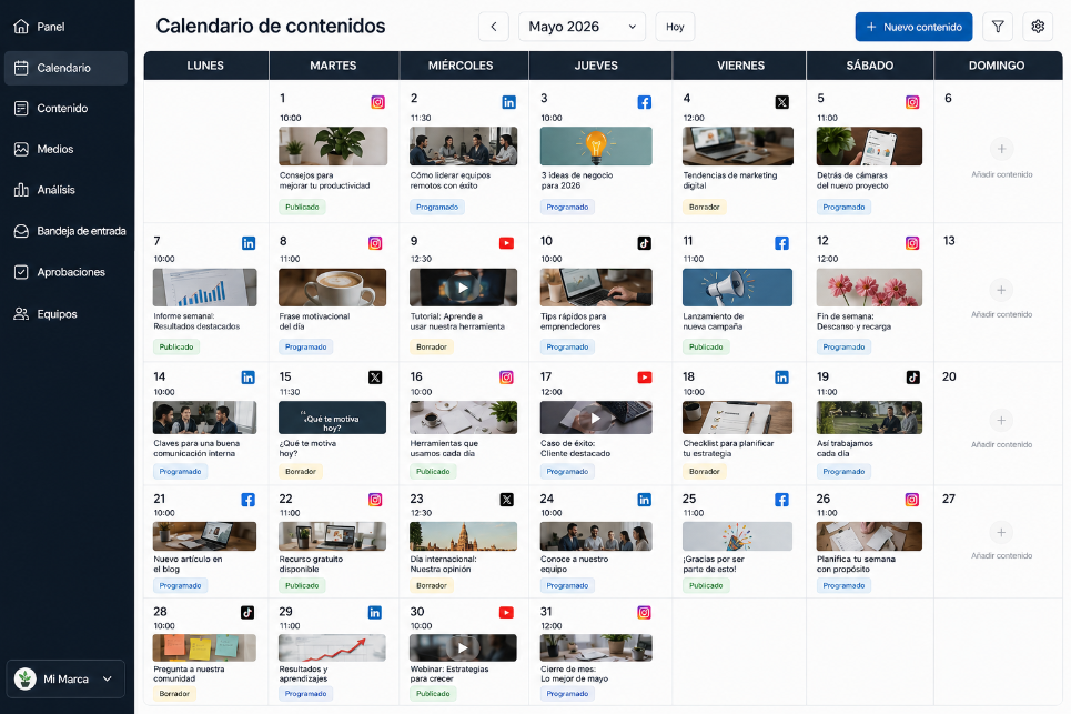 calendario de contenidos para redes sociales
