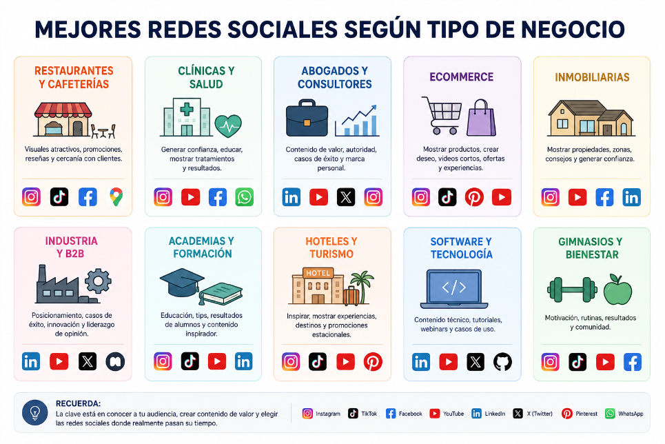 mejores redes sociales para cada negocio