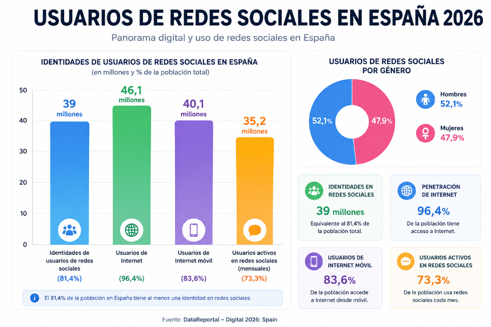gráfico sobre uso de redes sociales en España 2026