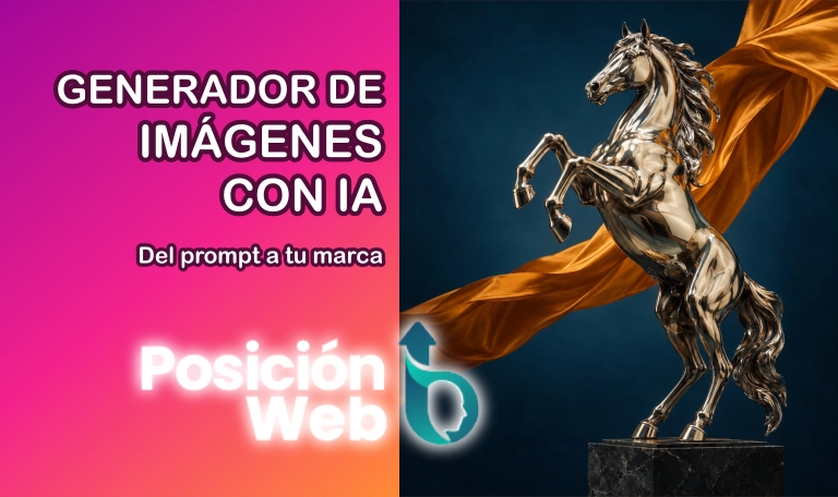 Generador de imágenes con IA: escultura de un caballo de metal pulido con una tela naranja sobre fondo azul petróleo