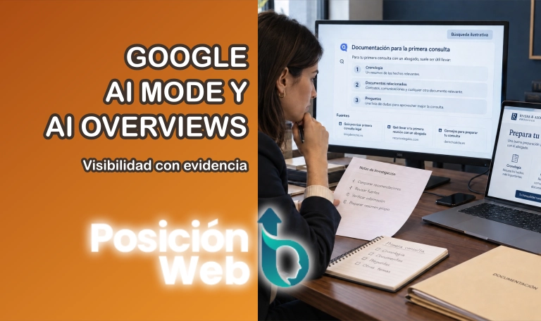 Cómo aparecer en Google AI Mode y AI Overviews. Revisión de una búsqueda ilustrativa sobre una primera consulta jurídica y de la página de un despacho que sirve de fuente