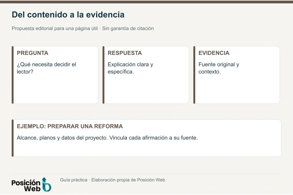 Relación entre pregunta del lector, respuesta concreta y evidencia documental para preparar una reforma.
Retirar este aviso después de insertar la imagen