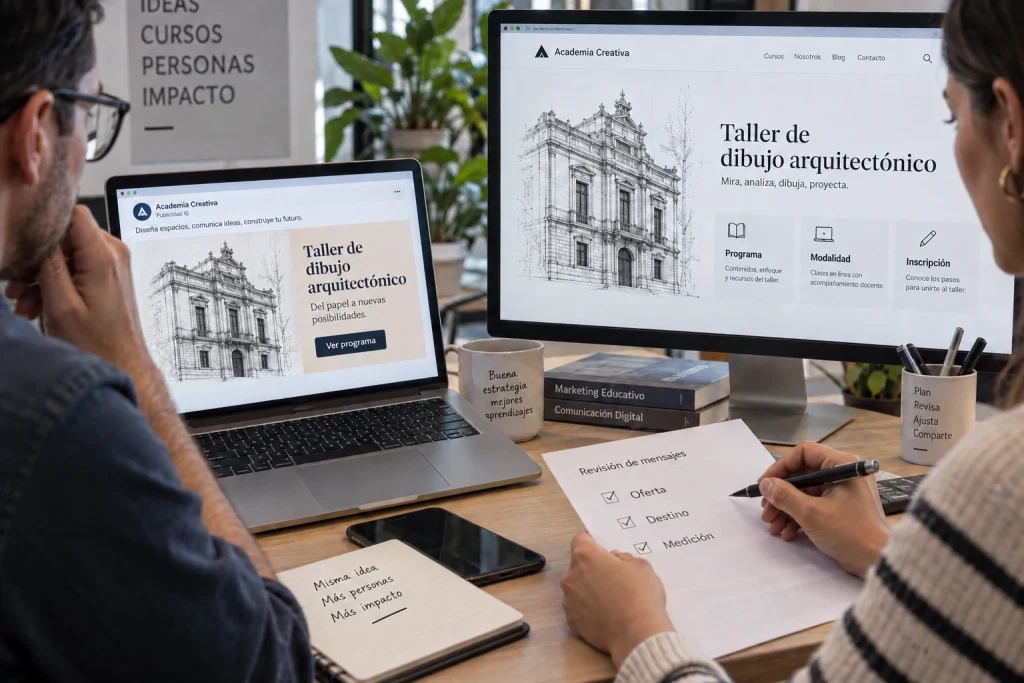 Revisión del anuncio de formación y su página de inscripción.